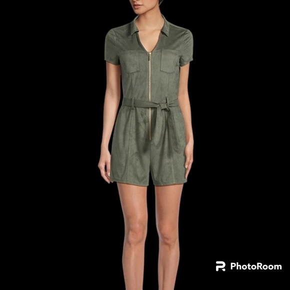 NO BOUNDARIES Junior Khaki Green Utility Romper - Picture 1 of 13